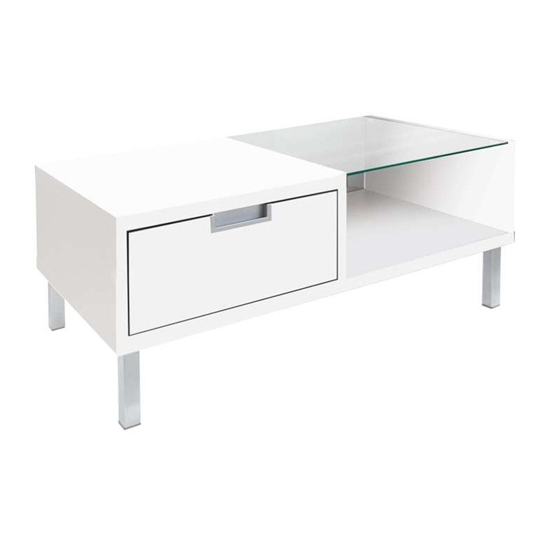 โต๊ะกลาง โต๊ะกลางไม้ท๊อปกระจก รุ่น Wish สีสีขาว-SB Design Square