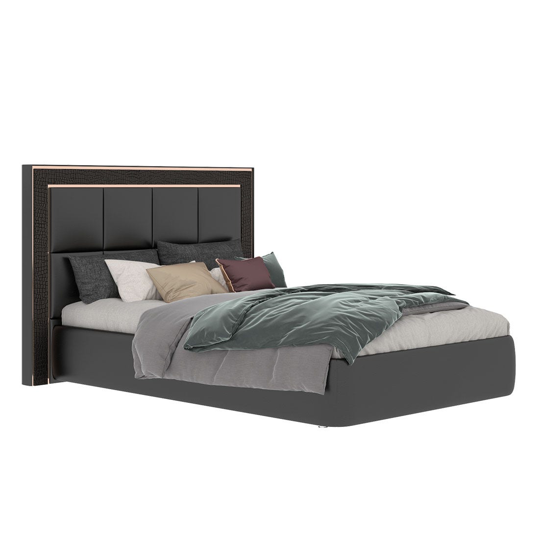 เตียงนอน ขนาด 5 ฟุต รุ่น Bellini หนังจระเข้สีดำ-01