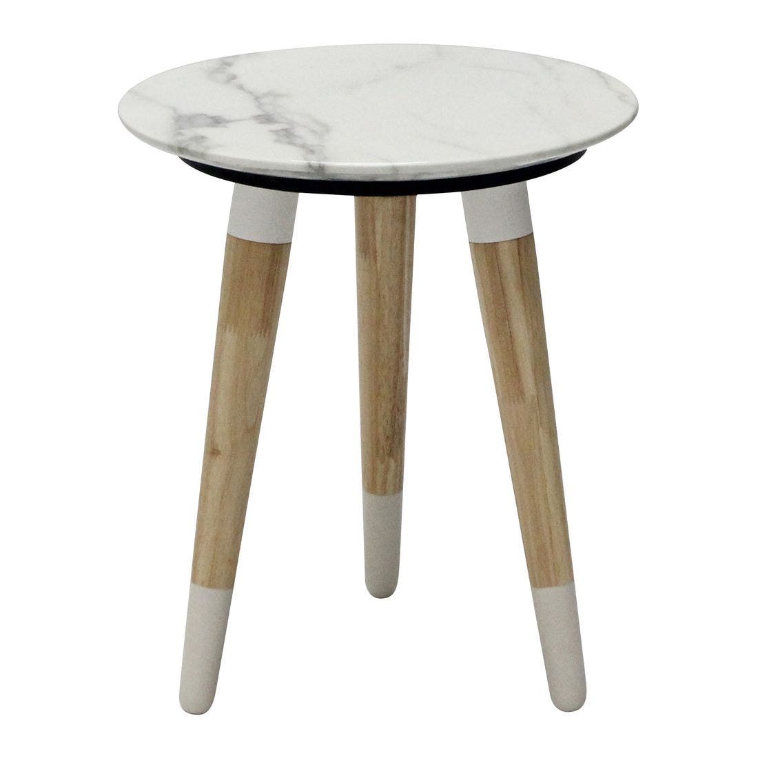 โต๊ะข้าง โต๊ะข้างไม้ท๊อปหิน รุ่น Racco สีสีขาว-SB Design Square