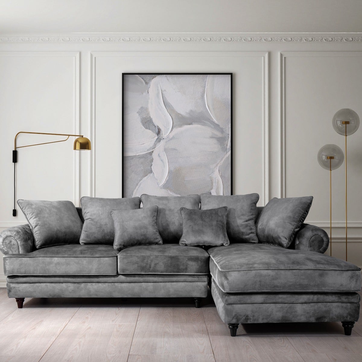 Thomson Right corner velvet Sofa - Gray 