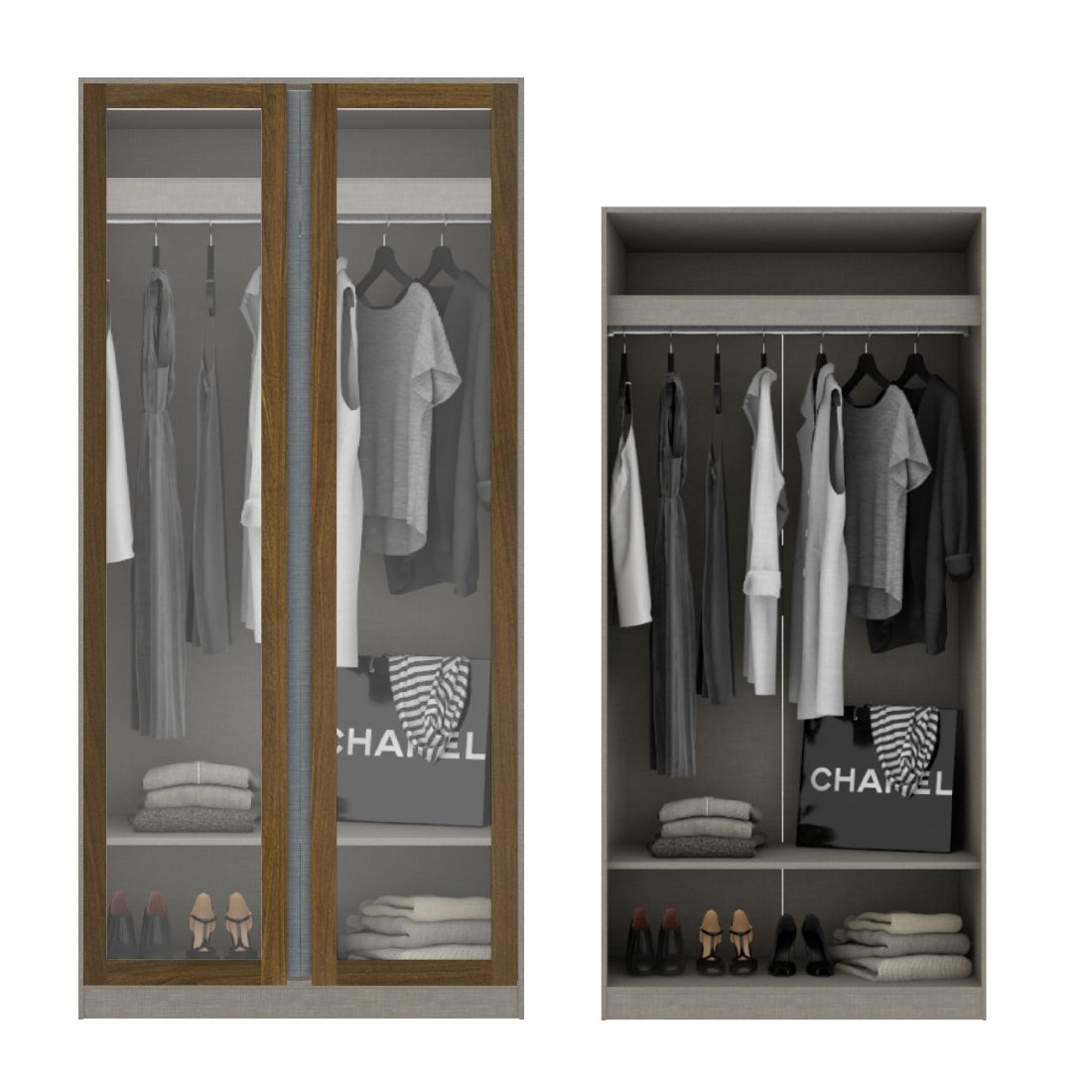 ตู้เสื้อผ้า แขวนโล่ง OP-A ขนาด 100 ซม. รุ่น Blox สีไม้เข้ม&กระจกใส1