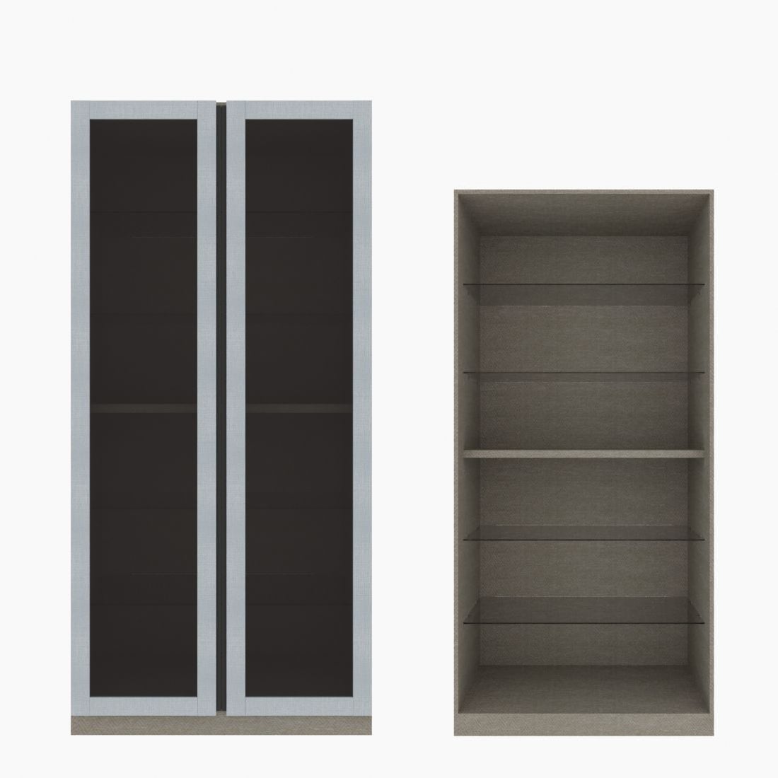 ตู้โชว์ชั้นกระจก OP-H ขนาด 100 ซม. รุ่น Blox สีขาวลายผ้า&กระจกชาดำ01