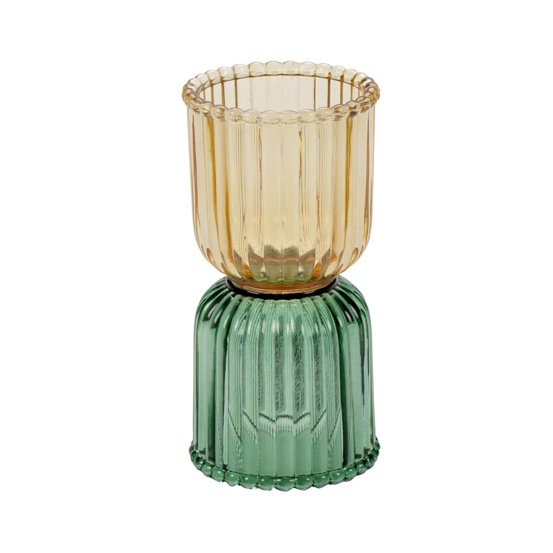 LS CANDLE HOLDER #GM26-224835C YELLOW GREEN CLEAR GLASS