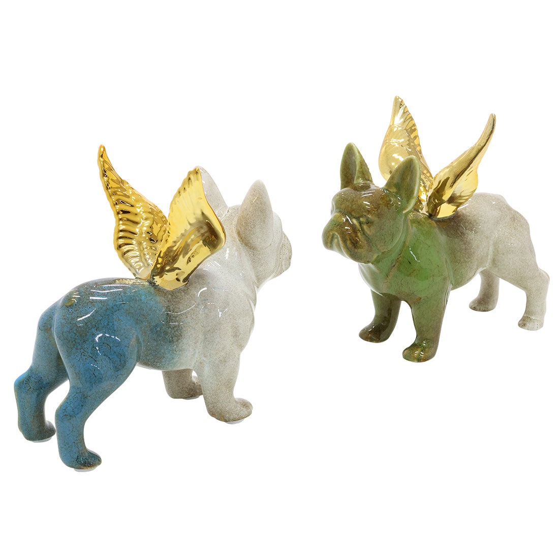 KD DECOR #64638 ANGEL DOG BLUE/GREEN Set of 2