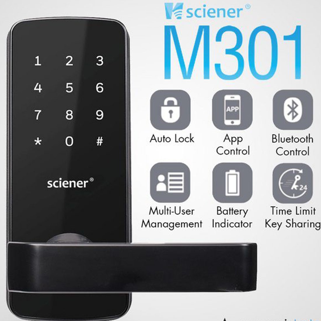 กลอนประตูดิจิตอล รุ่น M301 Bluetooth + Application ตั้งรหัสจากมือถือได้