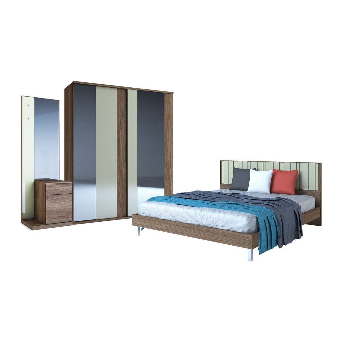ชุดห้องนอน ชุดห้องนอนขนาด 6 ฟุต รุ่น Tazzina สีสีลายไม้ธรรมชาติ-SB Design Square