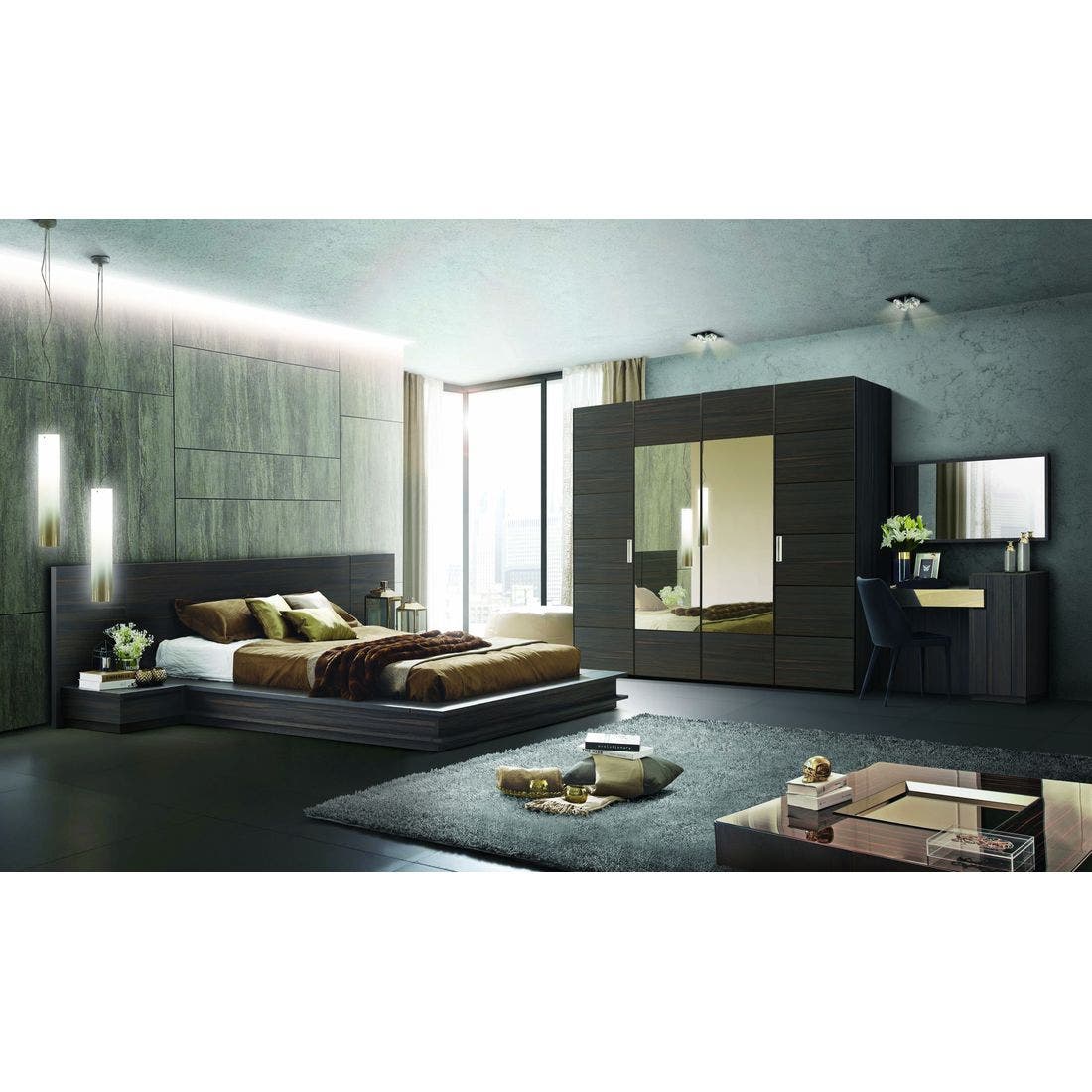 ชุดห้องนอน ชุดห้องนอนขนาด 5 ฟุต รุ่น Zen สีสีเข้มลายไม้ธรรมชาติ-SB Design Square