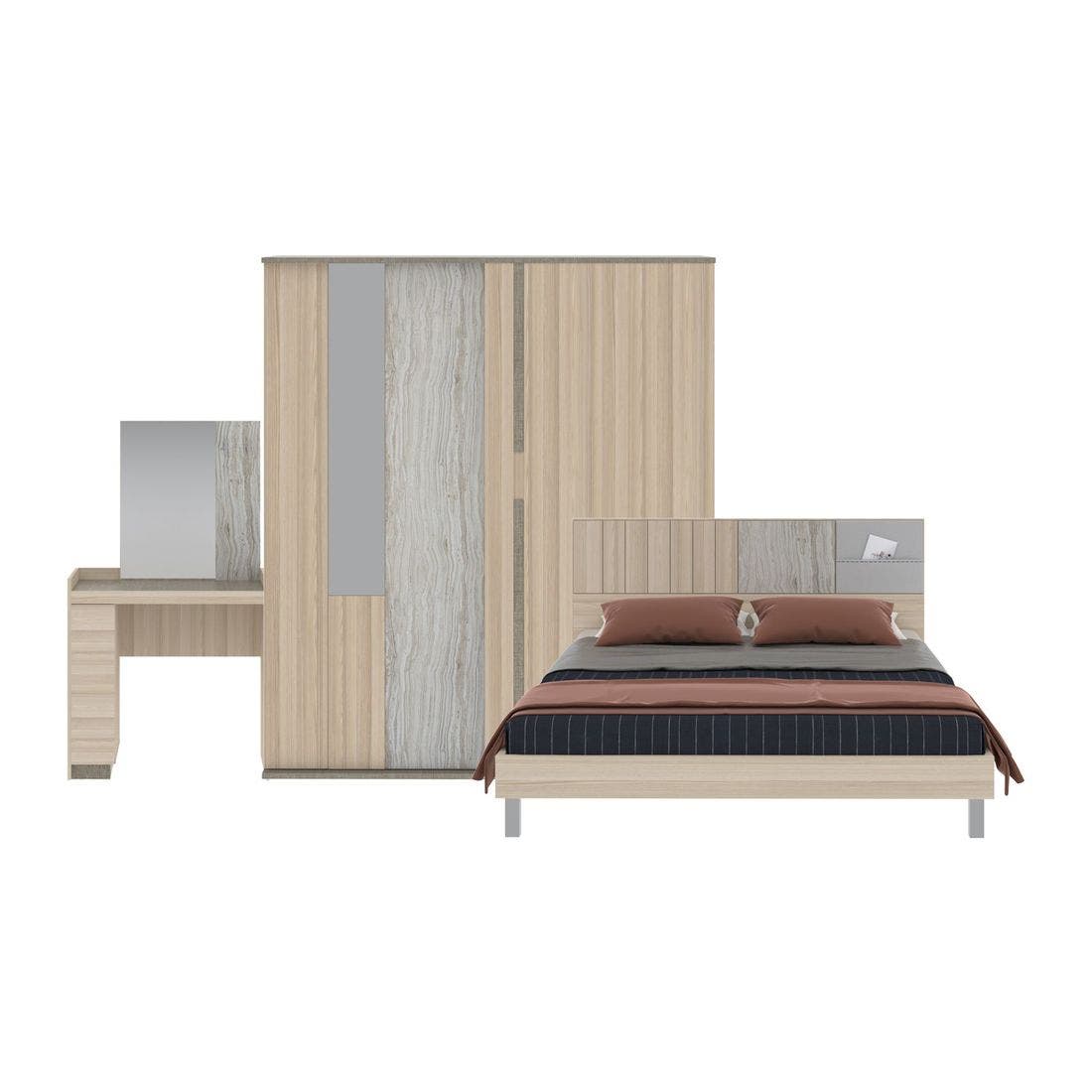 ชุดห้องนอน ชุดห้องนอนขนาด 5 ฟุต รุ่น Econi-B สีสีโอ๊คอ่อน-SB Design Square