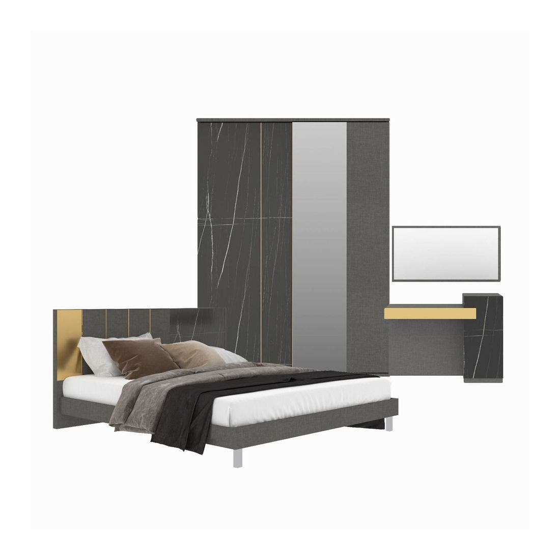 ชุดห้องนอน ชุดห้องนอนขนาด 5 ฟุต รุ่น Luxus สีสีเทา-SB Design Square