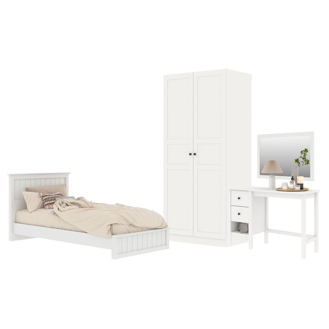 ชุดห้องนอน ขนาด 3.5 ฟุต รุ่น Moneta & ตู้บานเเปิด 90 ซม. สีขาว01