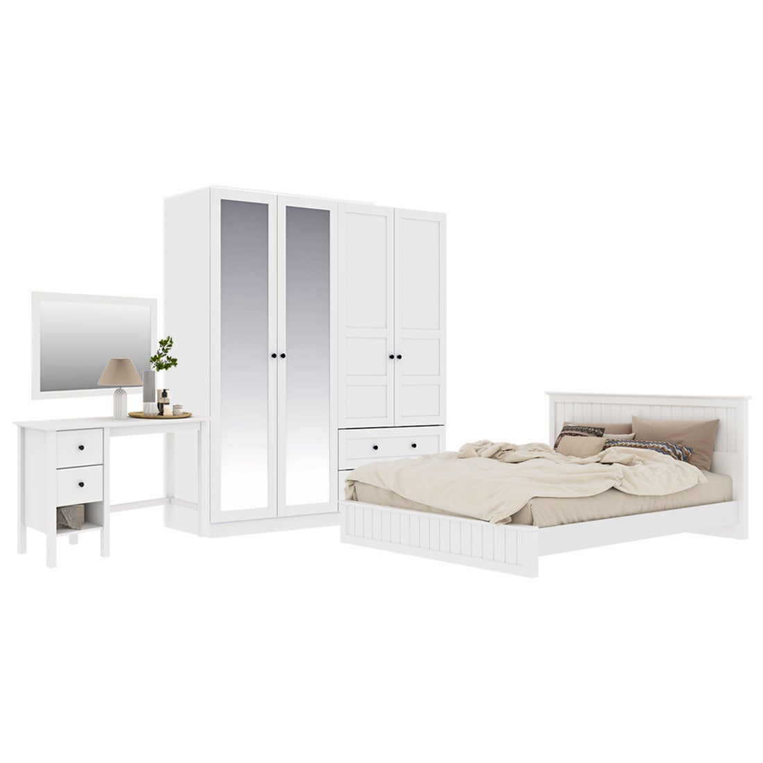 ชุดห้องนอน ขนาด 5 ฟุต รุ่น Moneta & ตู้บานเปิด 180 ซม. สีขาว01