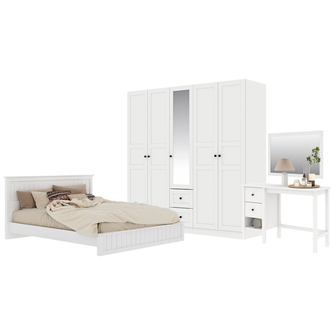 ชุดห้องนอน ขนาด 5 ฟุต รุ่น Moneta & ตู้บานเปิด 200 ซม. สีขาว01