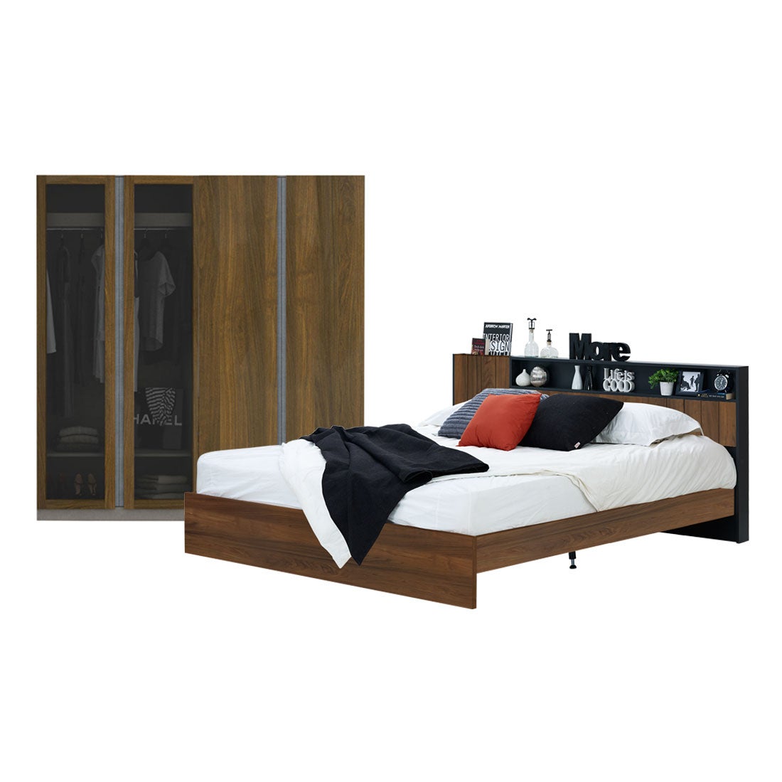 ชุดห้องนอน 5 ฟุต รุ่น Diago & ตู้เสื้อผ้า Blox สีไม้เข้ม01