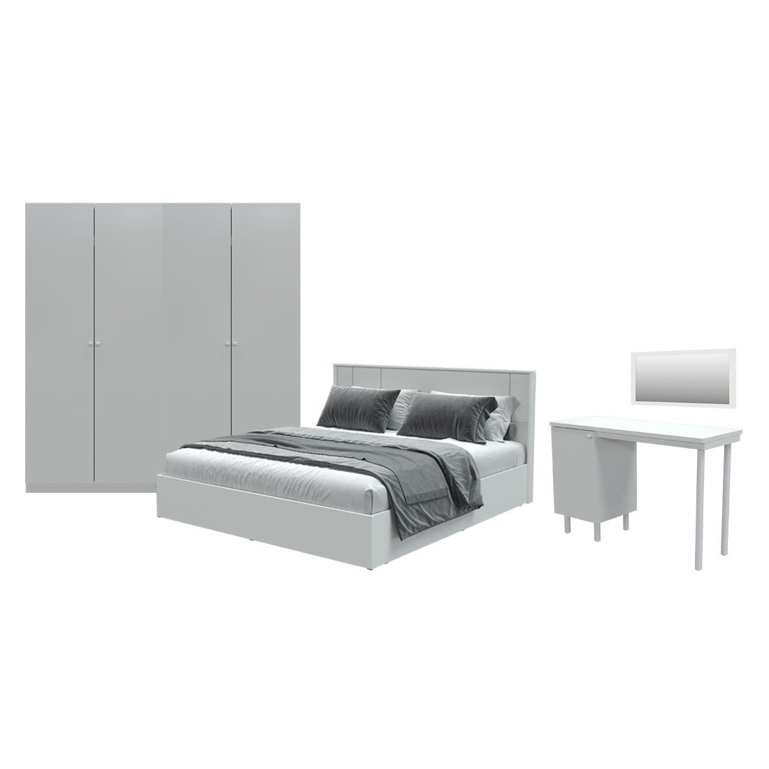 ชุดห้องนอน ขนาด 5 ฟุต รุ่น Pearliz และ ตู้ Blox ขนาด 200 ซม. พร้อมโต๊ะทำงาน สีขาว มิดกรอส01